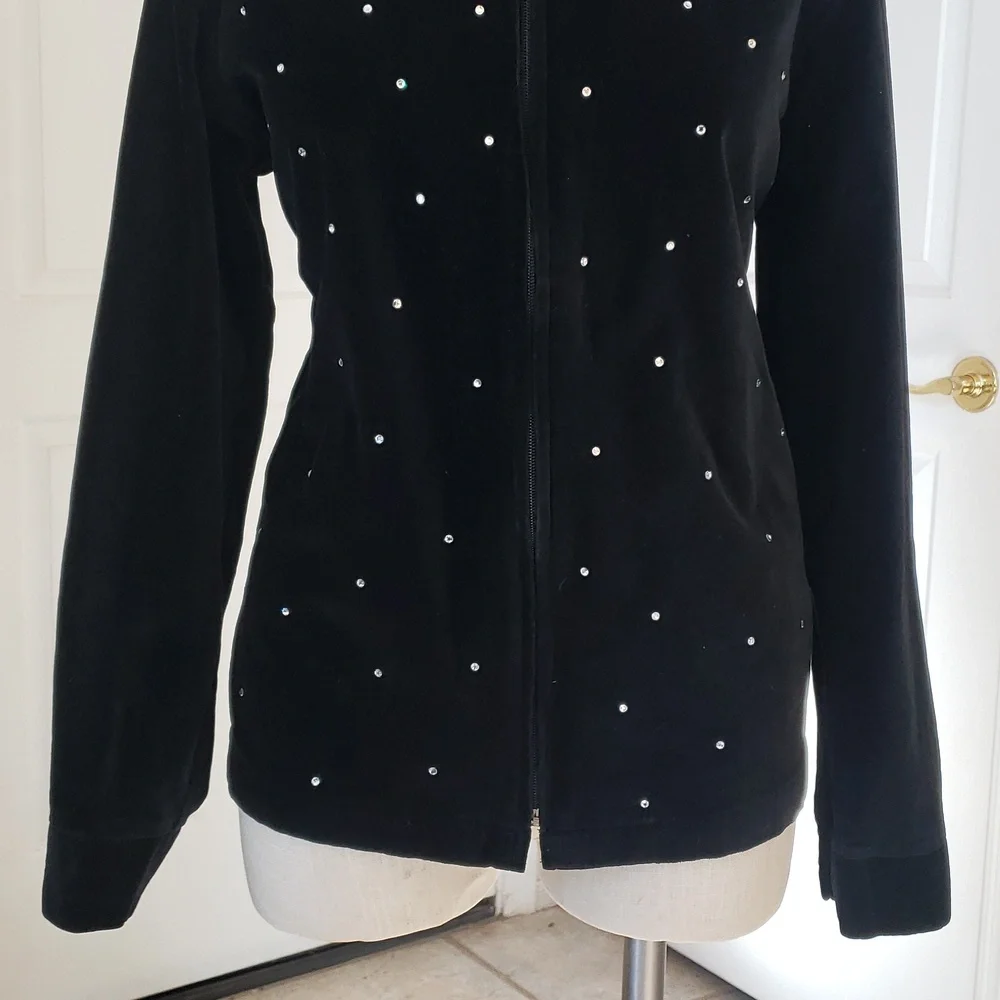 THE QUACKER FACTORY Black Velvet Rhinestone Jacket • Size Small - Picture 6 of 16